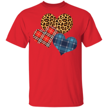 Load image into Gallery viewer, Three Hearts Leopard Buffalo Plaid Valentines day G500 5.3 oz. T-Shirt
