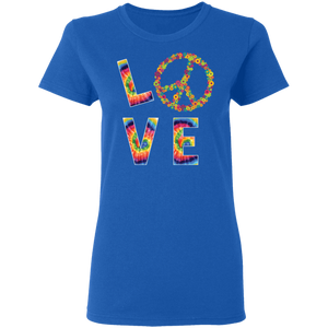 LOVE Peace HIPPIE Costume Tie Die 60s 70s Floral G500L Ladies' 5.3 oz. T-Shirt