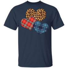 Load image into Gallery viewer, Three Hearts Leopard Buffalo Plaid Valentines day G500 5.3 oz. T-Shirt
