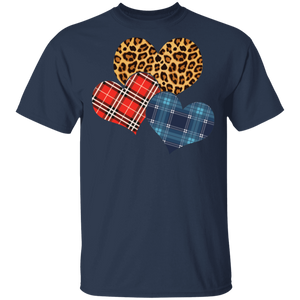 Three Hearts Leopard Buffalo Plaid Valentines day G500 5.3 oz. T-Shirt