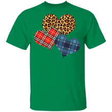 Load image into Gallery viewer, Three Hearts Leopard Buffalo Plaid Valentines day G500 5.3 oz. T-Shirt
